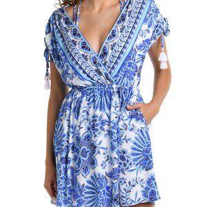 LA BLANCA BEYOND THE PACIFIC V-NECK COVER UP DRESS size L/XL